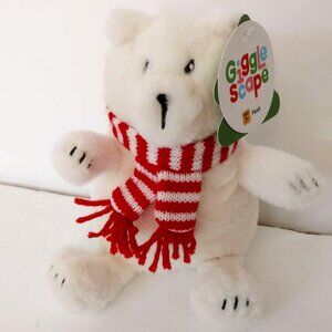 12”Polar Bear With Red White Stripes Scarf Stuffed Animal Plush Giggle Scape NWT
